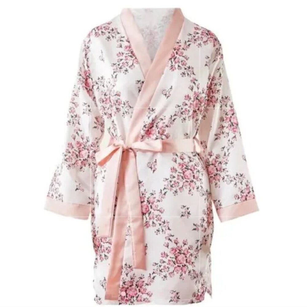 Morgan Lane Satin Allie Robe - White Floral - Plus - NWT